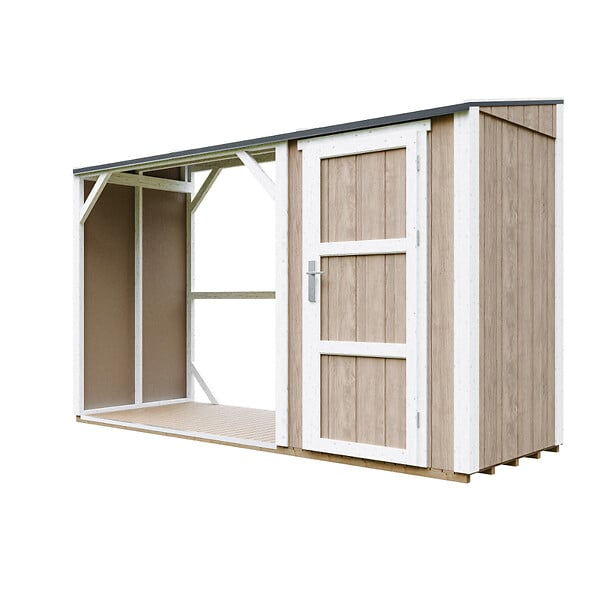 TIMBELA - Abri à bûches avec remise - l120 x L345 x H220 cm / 4,14 m² - Rangement extérieur pour bois de chauffage - TIMBELA M985-TERRA BROWN - large