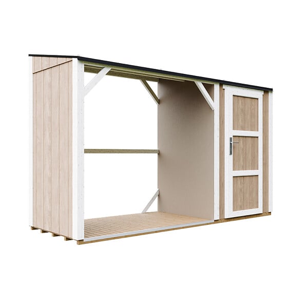 TIMBELA - Abri à bûches avec remise - l120 x L345 x H220 cm / 4,14 m² - Rangement extérieur pour bois de chauffage - TIMBELA M985-TERRA BROWN - large