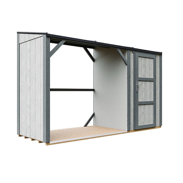 TIMBELA - Abri à bûches avec remise - l120 x L345 x H220 cm / 4,14 m² - Rangement extérieur pour bois de chauffage - TIMBELA M985-TUNDRA CAVERN - large