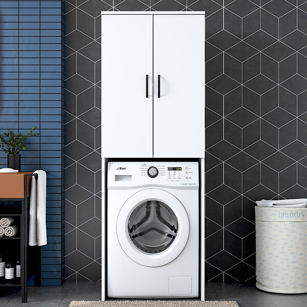 HABITAT ET JARDIN - Meuble pour machine à laver en bois "Losal" - 65 x 62 x 181 cm - Blanc - large