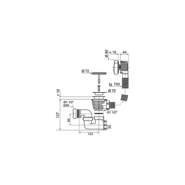 WIRQUIN - Vidage complet de baignoire NF à câble finition ABS blanc mat L. 700 mm - large