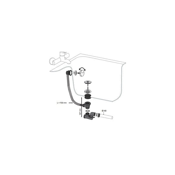 WIRQUIN - Vidage complet de baignoire NF à câble finition ABS doré brossé L. 700 mm - large