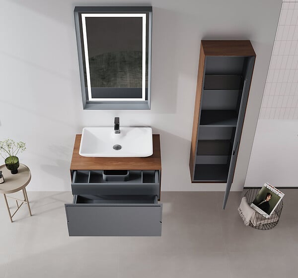 HABITAT ET JARDIN - Armoire de Salle de Bain "Craft 40" -  cm - Walnut / Anthracite - large