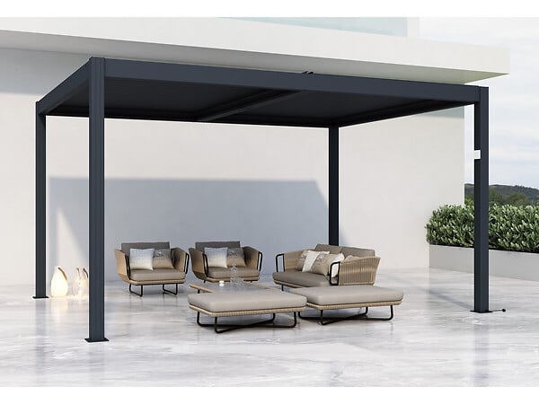 HABITAT ET JARDIN - Pergola bioclimatique motorisé avec led "Windsor" en aluminium 3 x 4 - Gris - large