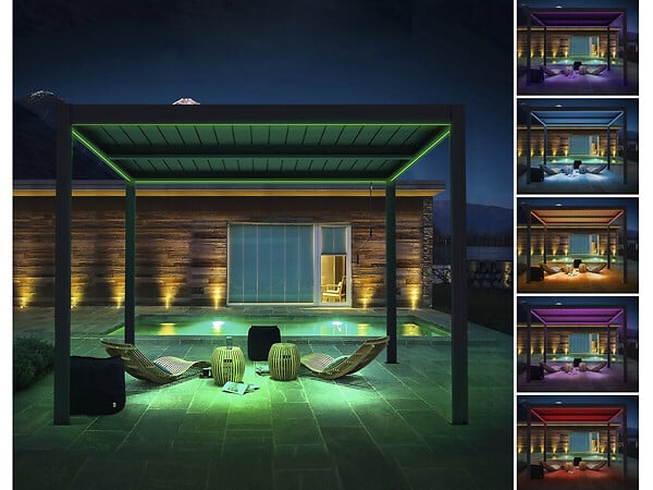 HABITAT ET JARDIN - Pergola bioclimatique avec led "Windsor premium" en aluminium 3 x 4 - Gris - large