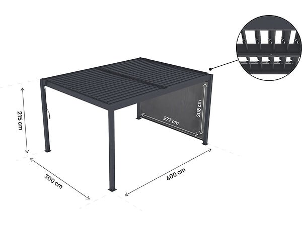HABITAT ET JARDIN - Pergola bioclimatique avec led et store en aluminium "Windsor premium" - 3 x 4 m - Gris - large