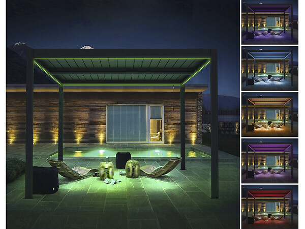 HABITAT ET JARDIN - Pergola bioclimatique avec led et store en aluminium "Windsor premium" - 3 x 4 m - Gris - large