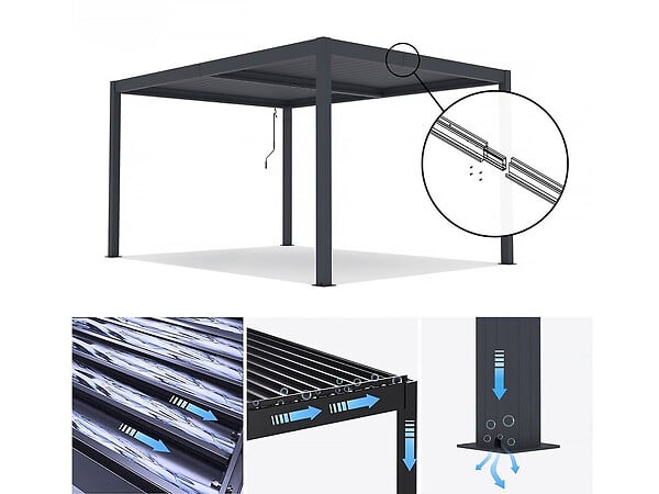 HABITAT ET JARDIN - Pergola bioclimatique en aluminium "Windsor" - 3 x 4 m - Anthracite - large