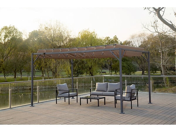 HABITAT ET JARDIN - Pergola bioclimatique en tissu "Lodge" 3 x 4 m - Taupe - large