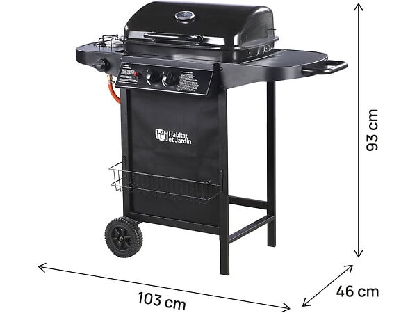 HABITAT ET JARDIN - Barbecue gaz "Party 3" - 3 brûleurs dont 1 latéral - 9.38 kW - Noir - large