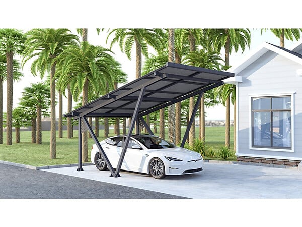 HABITAT ET JARDIN - Ombrière Carport solaire avec panneaux photovoltaïques - 366 x 575 x 366 cm - Gris - 4,1 kW - large