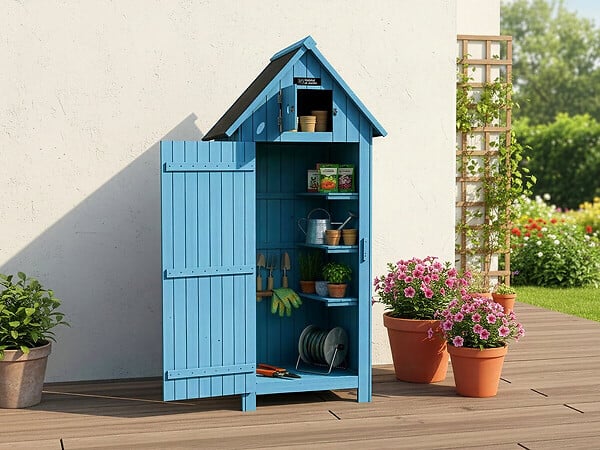 HABITAT ET JARDIN - Armoire de jardin "Cabanon" - 77 x 54.5 x 179 cm - Bleu ciel - large