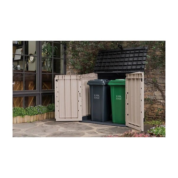 KETER - Coffre de jardin 880L Résine Beige / Marron Abri de rangement extérieur pour 2 poubelles 120L 2 portes KETER - large