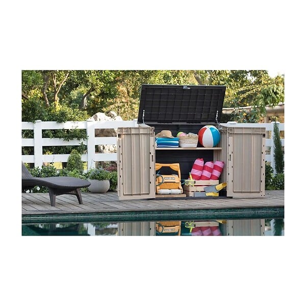 KETER - Coffre de jardin 880L Résine Beige / Marron Abri de rangement extérieur pour 2 poubelles 120L 2 portes KETER - large