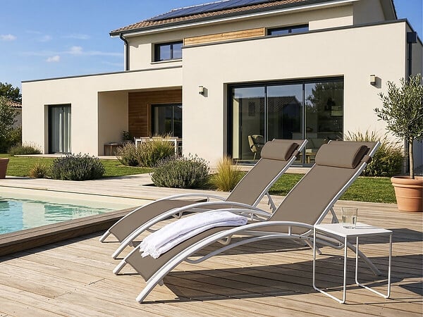 HABITAT ET JARDIN - Bain de soleil en aluminium "Beauty" - Phoenix - Taupe - Lot de 2 - large