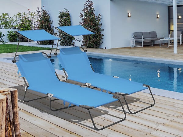 HABITAT ET JARDIN - Lot de 2 bains de soleil pliable "Lazy" - Avec pare soleil - Bleu - large