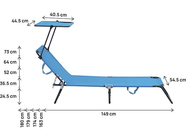 HABITAT ET JARDIN - Lot de 2 bains de soleil pliable "Lazy" - Avec pare soleil - Bleu - large