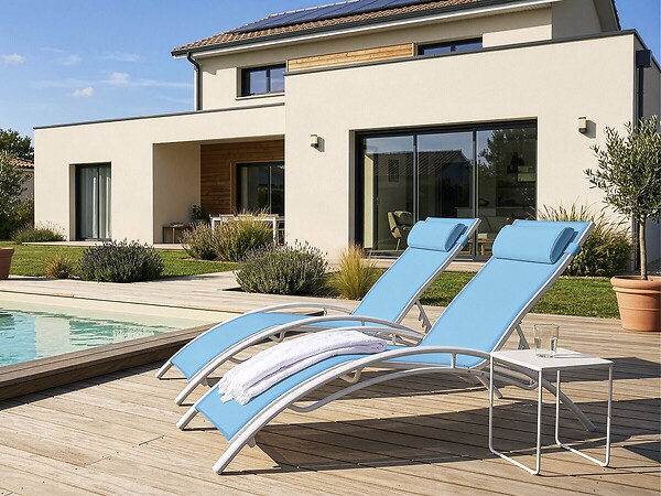 HABITAT ET JARDIN - Bain de soleil en aluminium "Beauty" - Phoenix - Bleu - Lot de 2 - large