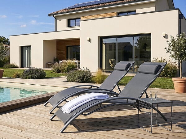 HABITAT ET JARDIN - Bain de soleil en aluminium "Beauty" - Phoenix - Gris foncé / Argenté - Lot de 2 - large