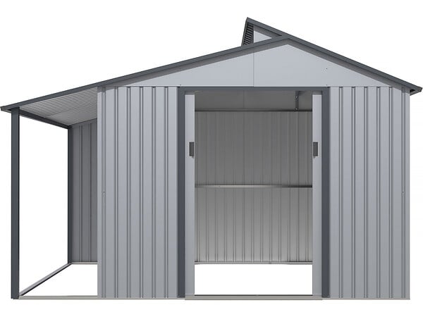 HABITAT ET JARDIN - Abri de jardin métal avec pergola "Madras" - 9.12 m² - 257 x 355 x 237 cm - Gris - large