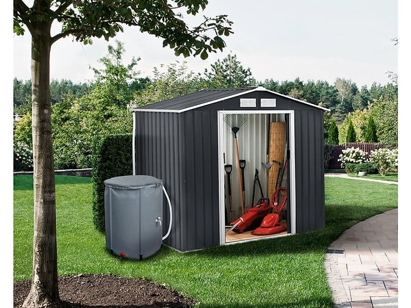 HABITAT ET JARDIN - Abri de jardin métal - "Vegas"- 4.07 m² avec gouttière et récupérateur d'eau - Gris - large