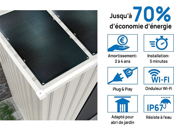 HABITAT ET JARDIN - Abri de jardin métal "Nebraska" - 4,07m² avec panneaux solaires - large