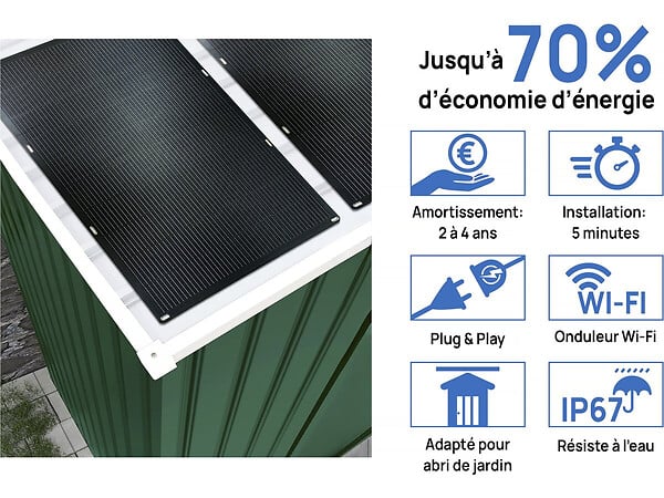 HABITAT ET JARDIN - Abri de jardin métal - "Rosas " - 2.71 m² avec panneaux solaires - Vert - large