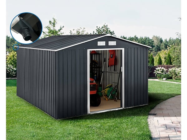 HABITAT ET JARDIN - Abri de jardin métal - "Vegas" 12.98 m² avec gouttière - Gris - large