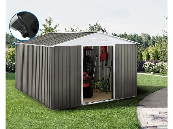 HABITAT ET JARDIN - Abri jardin métal "Dallas" -  15,16 m² avec gouttière - Taupe - large