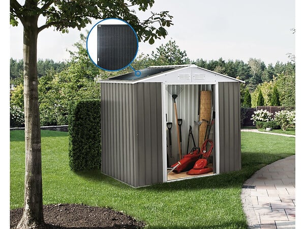 HABITAT ET JARDIN - Abri jardin métal "Dallas" - 5,29 m² avec panneaux solaires - Taupe - large