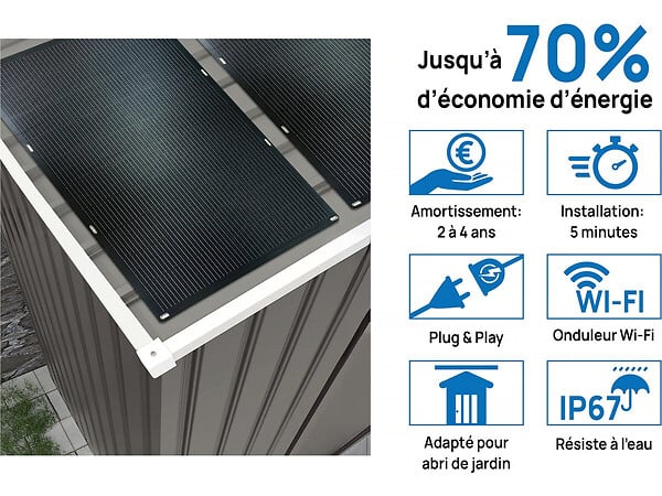 HABITAT ET JARDIN - Abri jardin métal "Dallas" - 5,29 m² avec panneaux solaires - Taupe - large