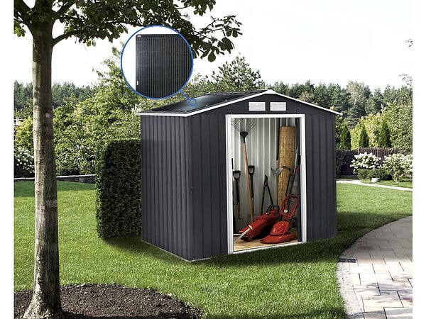 HABITAT ET JARDIN - Abri de jardin métal- "Vegas"-  2.7 m² avec panneaux solaires - Gris - large