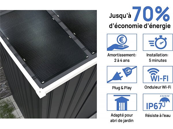 HABITAT ET JARDIN - Abri de jardin métal- "Vegas"-  2.7 m² avec panneaux solaires - Gris - large