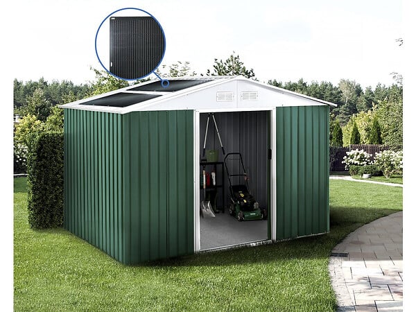 HABITAT ET JARDIN - Abri de jardin métal - "Rosas "- 7,06 m² avec panneaux solaires - Vert - large
