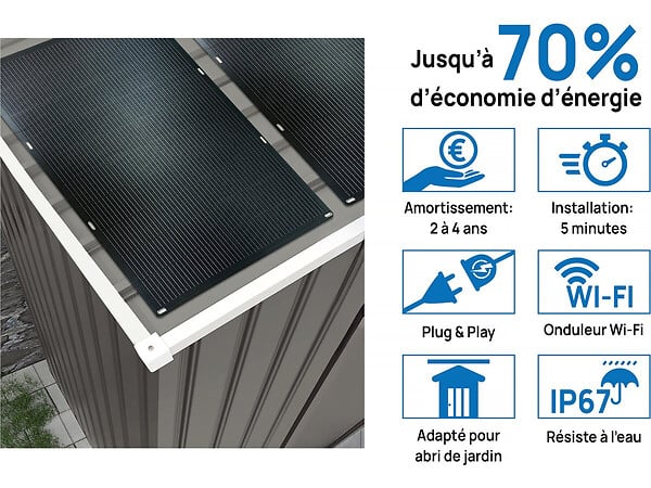 HABITAT ET JARDIN - Abri jardin métal "Dallas" - 12,99 m² avec panneaux solaires - Taupe - large