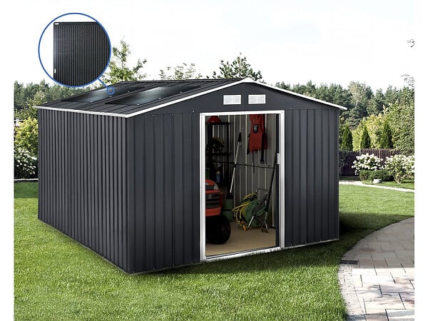 HABITAT ET JARDIN - Abri de jardin métal - "Vegas"- 15 m² avec panneaux solaires - Gris - large