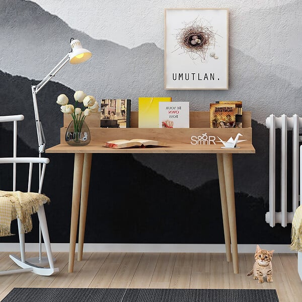 HABITAT ET JARDIN - Bureau avec étagère en bois "Rammi" - 100 x 60 x 94 cm - Marron - large