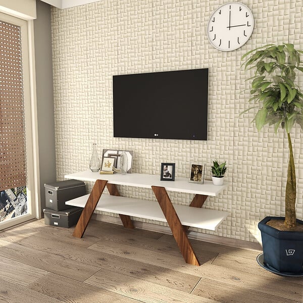 HABITAT ET JARDIN - Meuble TV en bois "Basic" - 120 x 33 x 45 cm - Blanc - large