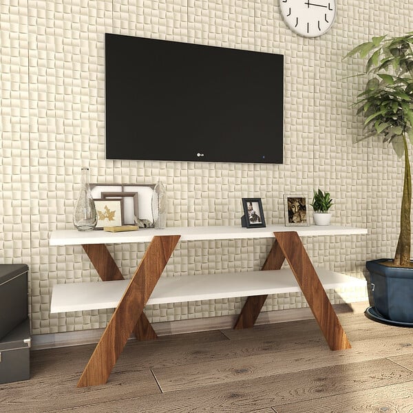 HABITAT ET JARDIN - Meuble TV en bois "Basic" - 120 x 33 x 45 cm - Blanc - large