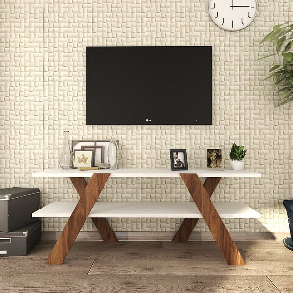 HABITAT ET JARDIN - Meuble TV en bois "Basic" - 120 x 33 x 45 cm - Blanc - large