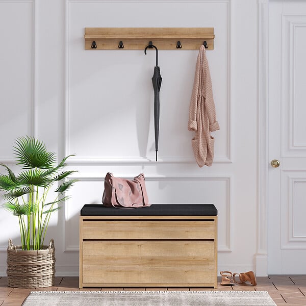 HABITAT ET JARDIN - Meuble à chaussures avec banc en bois "Boby" - 80 x 35 x 42 cm - Beige - large