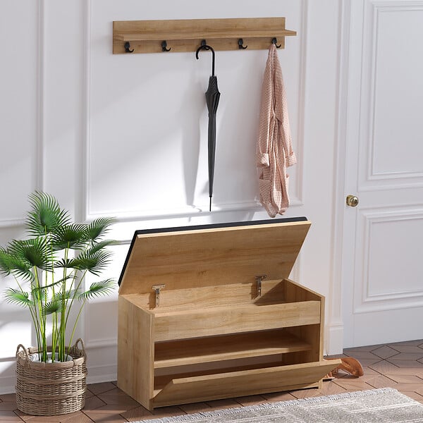 HABITAT ET JARDIN - Meuble à chaussures avec banc en bois "Boby" - 80 x 35 x 42 cm - Beige - large