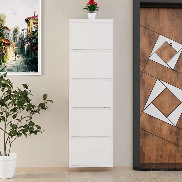 HABITAT ET JARDIN - Meuble à chaussures en métal "Ayse" - 50 x 15 x 169 cm - Blanc - large