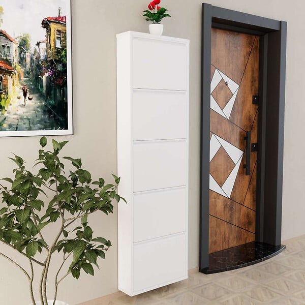 HABITAT ET JARDIN - Meuble à chaussures en métal "Ayse" - 50 x 15 x 169 cm - Blanc - large