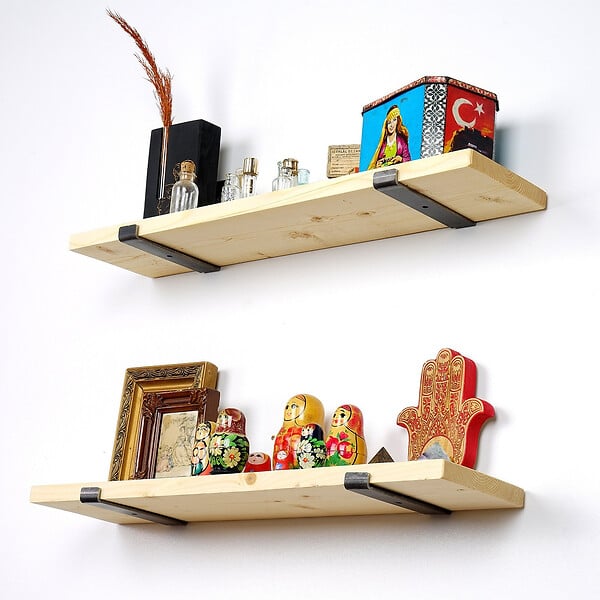 HABITAT ET JARDIN - Lot de 2 étagères murales en bois en bois "LAM008" - 60 x 14 x 16 cm - Beige - large