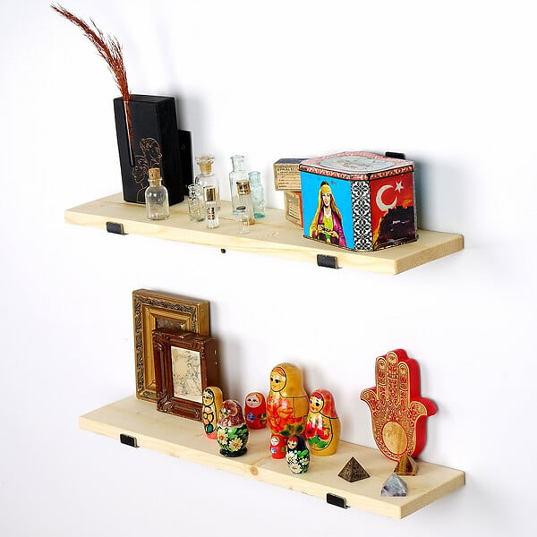 HABITAT ET JARDIN - Lot de 2 étagères murales en bois en bois "LAM008" - 60 x 14 x 16 cm - Beige - large
