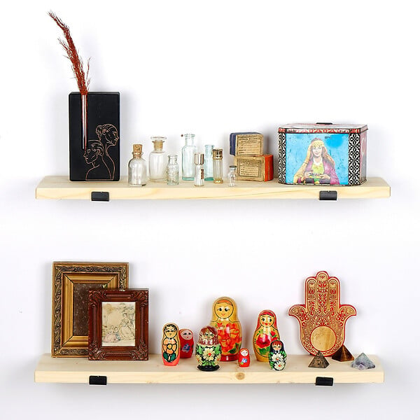 HABITAT ET JARDIN - Lot de 2 étagères murales en bois en bois "LAM008" - 60 x 14 x 16 cm - Beige - large