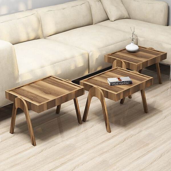 HABITAT ET JARDIN - Lot de 3 tables gigognes en bois "Roma" - 54 x 40 x 64 cm - Marron - large