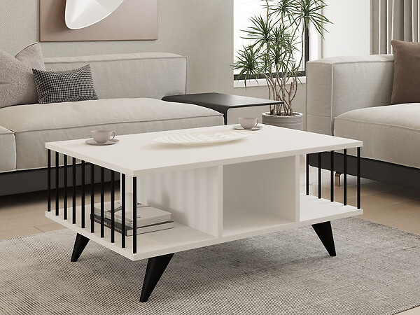 HABITAT ET JARDIN - Table basse en bois "Bert" - 90 x 60 x 40 cm - Blanc - large