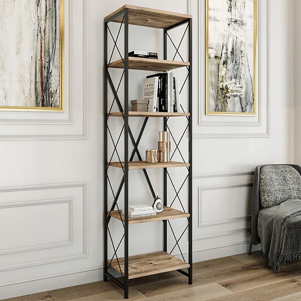 HABITAT ET JARDIN - Bibliothèque en bois "Suadiye" - 50 x 30 x 180 cm - Marron - large